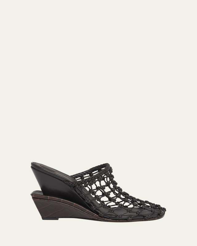 Les Doubles Tresses Croc-Embossed Wedge Mules